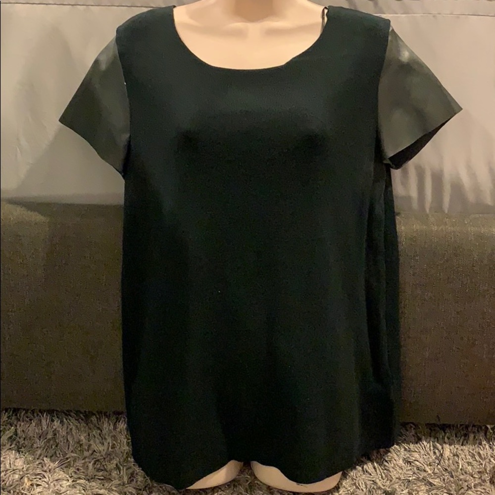 Zara forest green top with leather sleeves